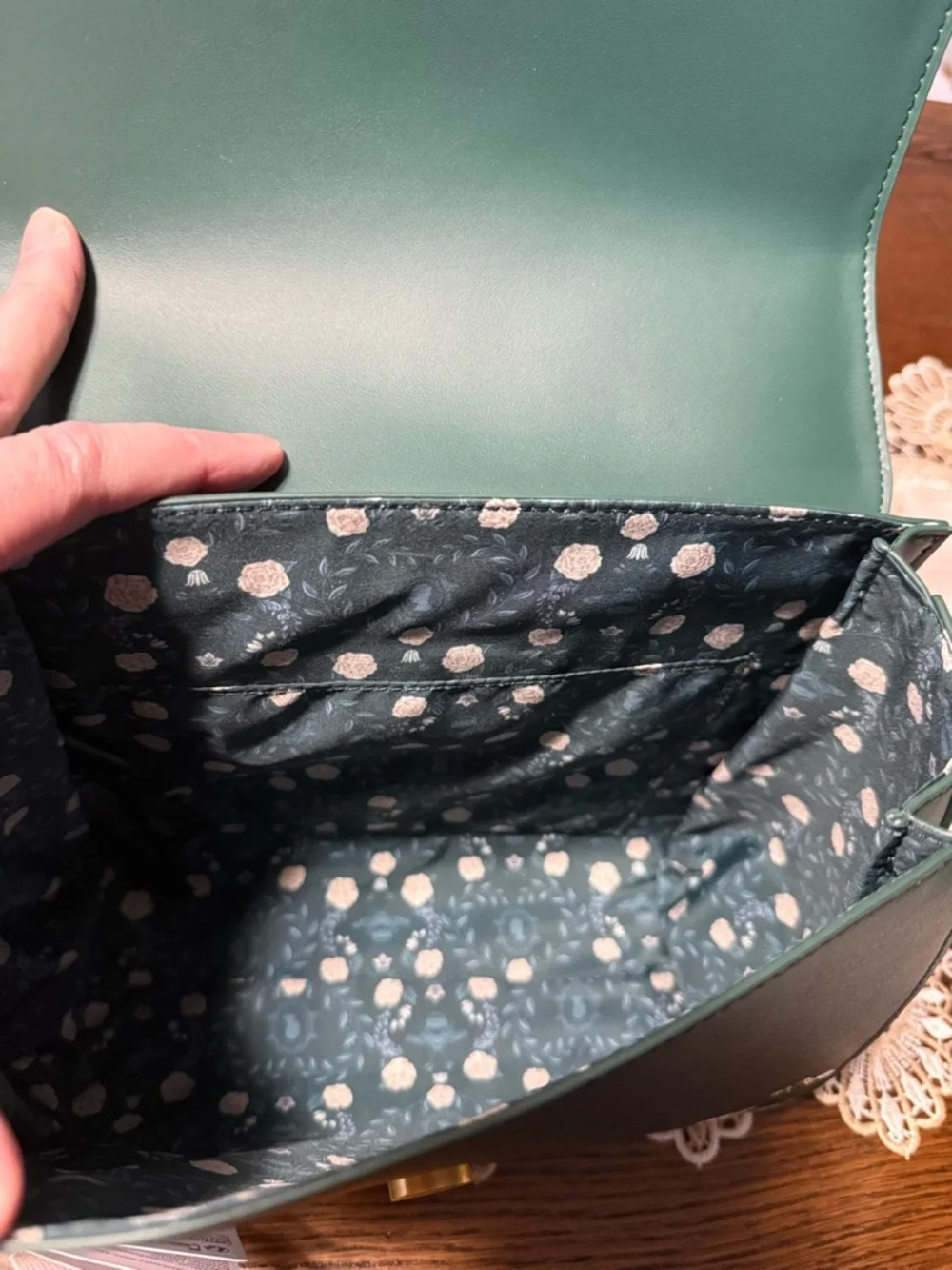 Loungefly Bridgerton Dark Green Floral Embroidered Top-Handle Satchel - Picture 6 of 6